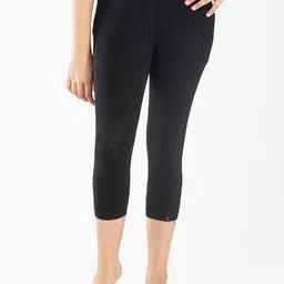 indian flower Girls Black Solid Capri Leggings image 1