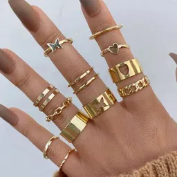 Designs By JEWELS GALAXY Set Of 12 Gold-Plated Finger Rings-image-31