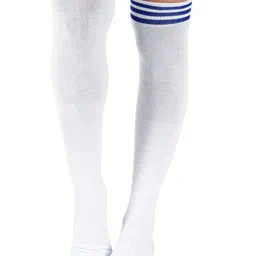 RC. ROYAL CLASS Women White Striped Cotton Thigh High Stockings-image-6