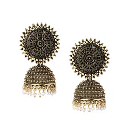 Shining Jewel - By Shivansh Gold-Plated Antique Classic Jhumkas Earrings-picture-10