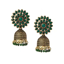 Shining Jewel - By Shivansh Gold-Plated & Green Floral Jhumkas-picture-12