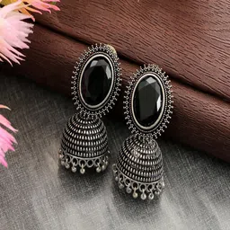 UNIVERSITY TRENDZ Silver-Plated Stone-Studded Dome-Shaped Classic Jhumkas-picture-38