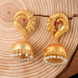 Silvermerc Designs Gold-Plated Beads Beaded Peacock Shaped Jhumkas-picture-28