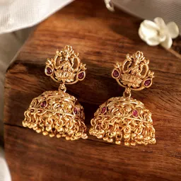 Rubans Traditional 22k Gold-Plated DivineTemple Jhumka Earrings image 1