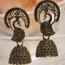 Moedbuille Gold-Plated Peacock Shaped Jhumkas Earrings-image-22