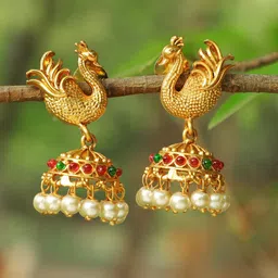 Adwitiya Collection Women Gold-Toned Peacock Shaped Jhumka Earrings-picture-14