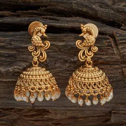 Kushal's Fashion Jewellery Gold-Plated Peacock Shaped Jhumkas Earrings-picture-11