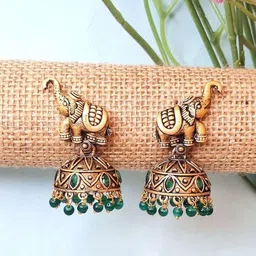 Crunchy Fashion Brass-Plated Beaded Oxidised Animal Shaped Jhumkas-picture-19