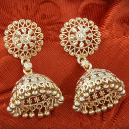 MEENAZ Gold-Plated Dome Shaped Jhumkas Earrings image 1