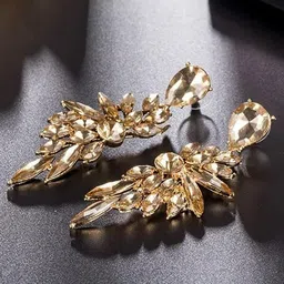 OOMPH Leaf Shaped Crystals-Studded Drop Earrings-picture-36