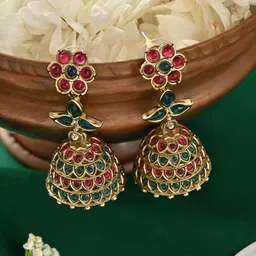 Fida Gold Plated Stone Studded & Beaded Dome Shaped Jhumkas-picture-30