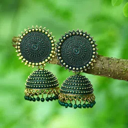 MEENAZ Gold-Plated Beaded Dome Shaped Jhumkas-picture-41