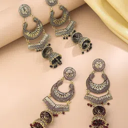 Yellow Chimes Set of 2 Contemporary Jhumkas Earrings-picture-43