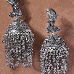 KARATCART Silver Plated Peacock Design Jhumki Earrings-image-73