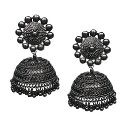 Samridhi DC Silver-Plated Dome Shaped Jhumkas-image-7