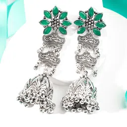 Priyaasi Silver-Plated Oxidised Dome Shaped Jhumkas-picture-19