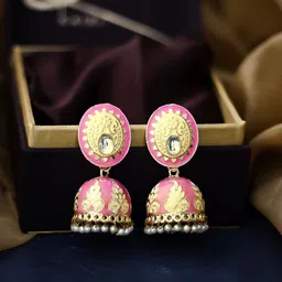 Bellofox Pink Contemporary Meenakari Jhumka Earrings-picture-11