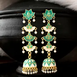 Silvermerc Designs Green & Gold-Toned Contemporary Jhumkas Earrings-picture-18