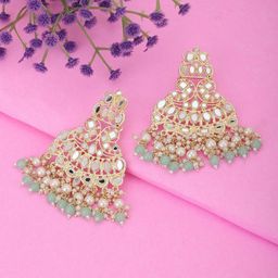 Carlton London Gold Plated Dangling Pearl Chandelier Jhumka Earring-picture-15