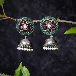 Bamboo Tree Jewels Slver-Plated Contemporary Jhumkas-picture-15