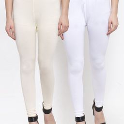TAG 7 Women Pack Of 2 White & Cream-Coloured Solid Churidar-Length Leggings-picture-39