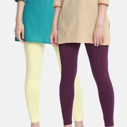Dollar Missy Women Pack Of 2 Solid Cotton Ankle-Length Leggings-picture-42