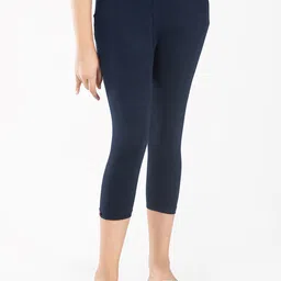 indian flower Girls Navy Blue Solid Three-Fourth Length Leggings-picture-39