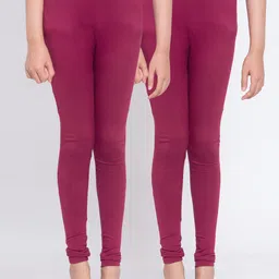 KLOTTHE Girls Pack Of 2 Maroon Solid Ankle-Length Leggings-image-45