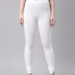 TWIN BIRDS Women White Solid Churidar-Length Leggings-image-96
