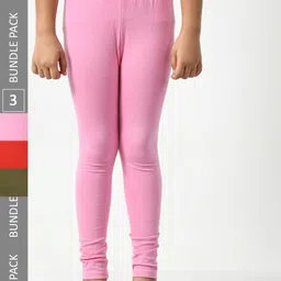 BAESD Girls Pack Of 3 Churidar-Length Cotton Leggings-image-44