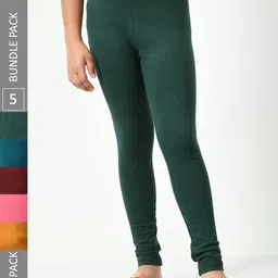 BAESD Girls Pack Of 5 Cotton Churidar-Length Leggings-image-78