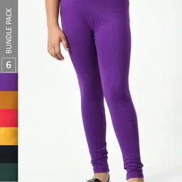 BAESD Girls Pack Of 6 Churidar-Length Cotton Leggings-image-65