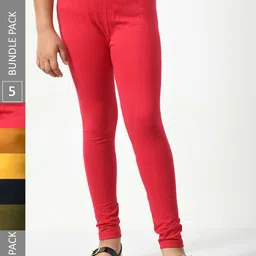 BAESD Girls Pack Of 5 Churidar Length Cotton Leggings-picture-55