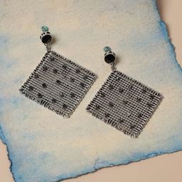 SOHI Silver-Plated Stones Studded Diamond Shaped Oxidised Drop Earrings-picture-22