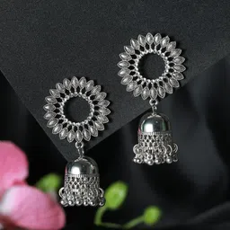 Jazz and Sizzle Silver-Plated Dome Shaped Jhumkas Earrings-image-62