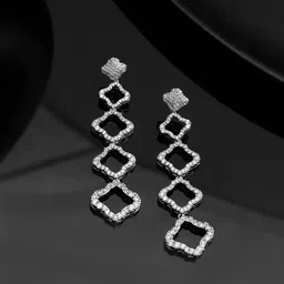 Voylla Rhodium Plated Cubic Zirconia Drop Earrings-picture-26