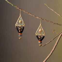 AAKRITI ART CREATIONS Brass Plated Triangular Wooden Drop Earrings-image-18