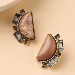 DressBerry Brown Gold-Plated Stud Earrings-image-51