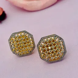 Anouk Gold-Toned Gold-Plated American Diamond Geometric Shaped Stud Earrings-picture-11