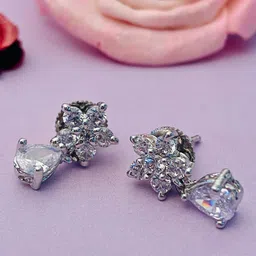 Anouk Silver-Toned Silver-Plated American Diamond Floral Stud Earrings-picture-12