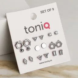 ToniQ Set Of 9 Silver-Plated Studs Earrings-picture-24