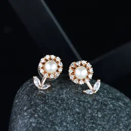 I Jewels White & Rose Gold Floral Studs Earrings-picture-17