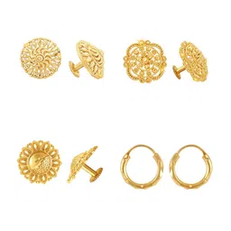 Vighnaharta Set Of 4 Gold-Plated Floral Studs Earrings-picture-33