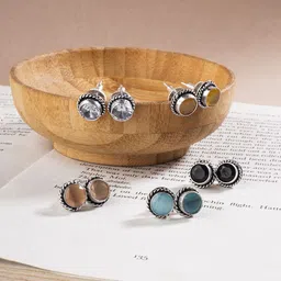 EL REGALO Pack Of 5 Stone Studded Contemporary Studs Earrings-image-0