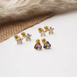 EL REGALO Set of 3 Stainless Steel Artificial Stones Stud Earrings-picture-38