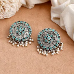 DASTOOR Silver Plated Oxidised Contemporary Studs Earrings-image-86