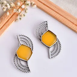 DASTOOR Contemporary Oxidised Silver Drop Earrings-picture-27