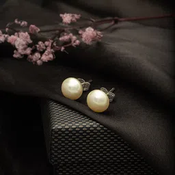 SILBERRY 92.5 Sterling Silver Rhodium-Plated Pearl Stud Earrings-picture-26