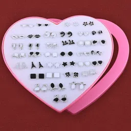 Silver Shine Silver Plated & Black Contemporary Studs Earrings-picture-10