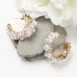 DressBerry White Gold Plated Half Hoop Earrings-image-11